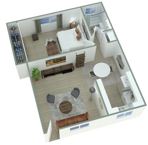 Floor plan for 1 bed, 1 bath, 700 sqft